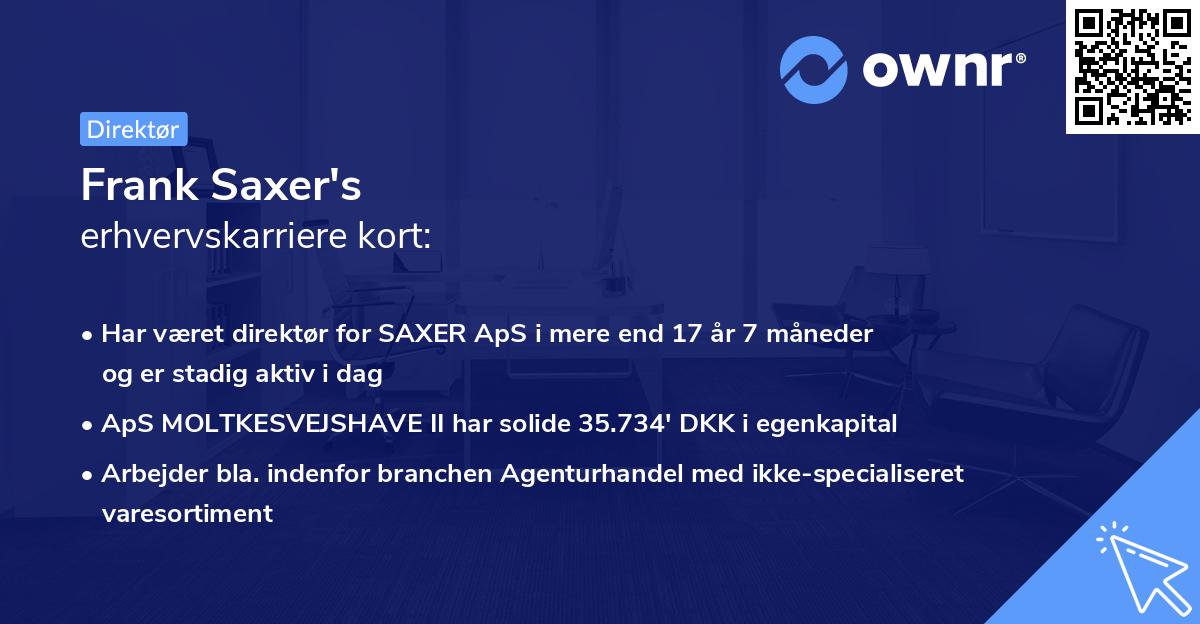 Frank Saxer's erhvervskarriere kort