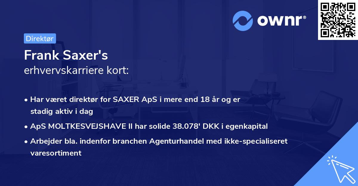Frank Saxer's erhvervskarriere kort