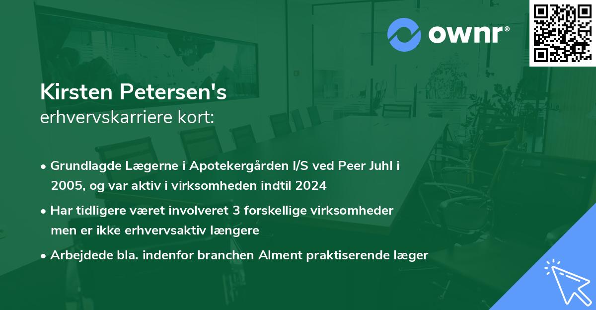 Kirsten Petersen's erhvervskarriere kort