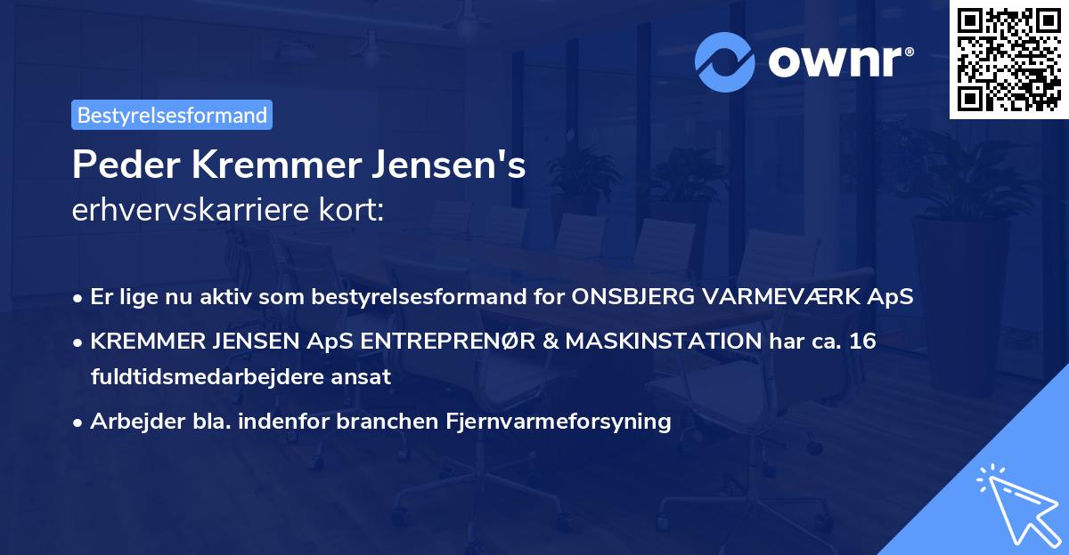Peder Kremmer Jensen's erhvervskarriere kort