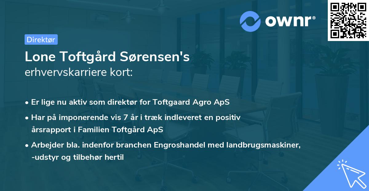 Lone Toftgård Sørensen's erhvervskarriere kort