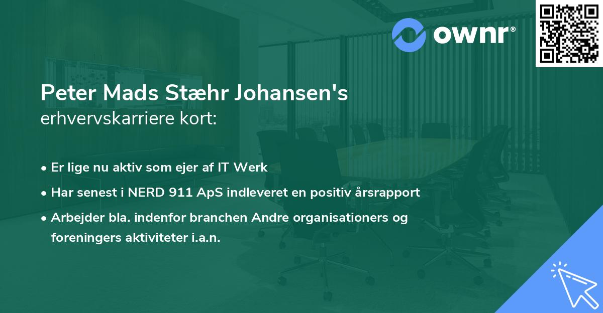 Peter Mads Stæhr Johansen's erhvervskarriere kort