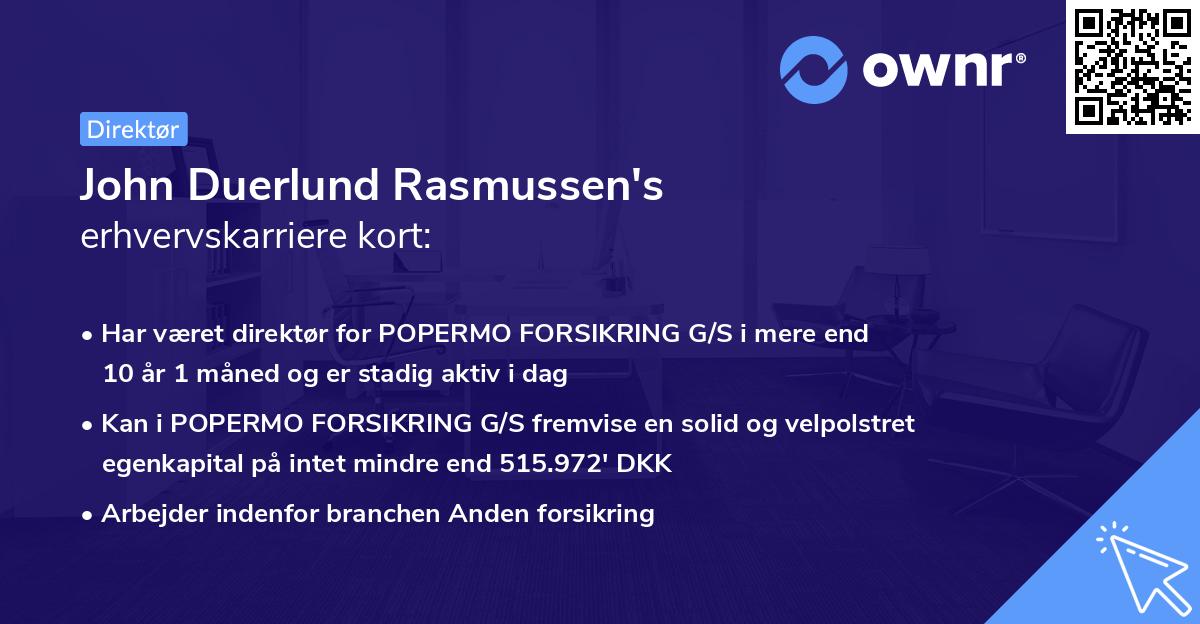John Duerlund Rasmussen's erhvervskarriere kort