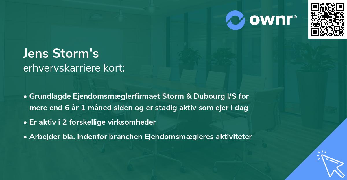 Jens Storm's erhvervskarriere kort