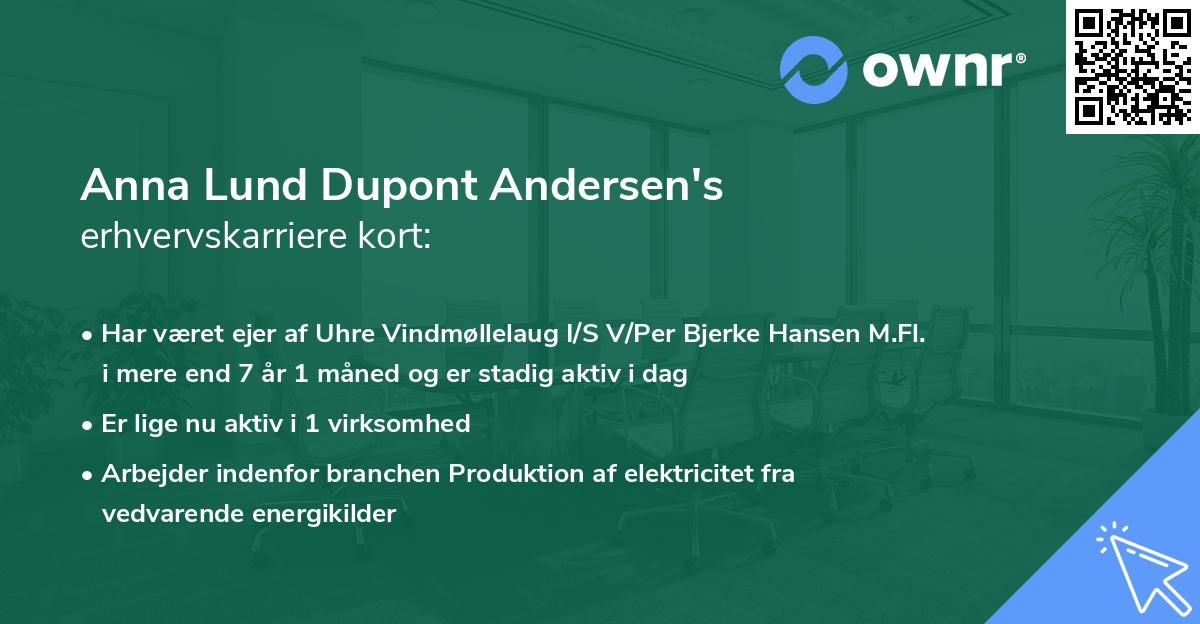 Anna Lund Dupont Andersen's erhvervskarriere kort