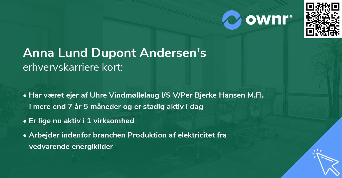 Anna Lund Dupont Andersen's erhvervskarriere kort