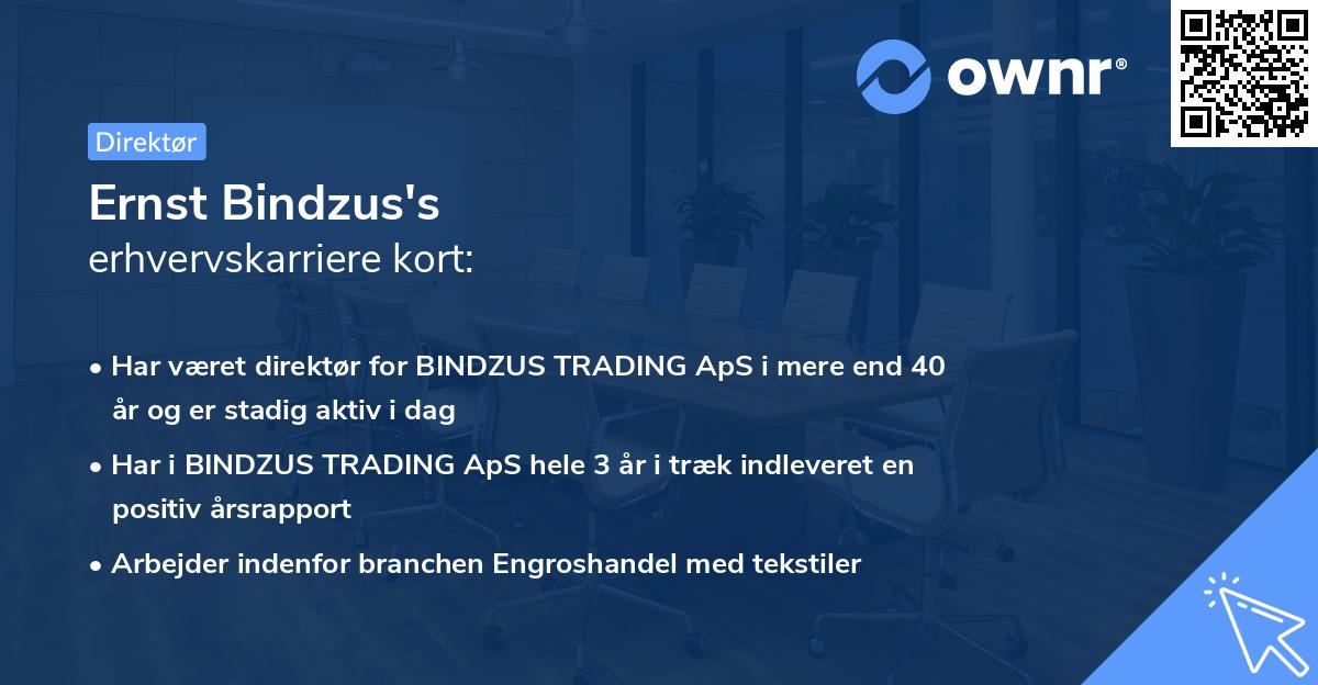 Ernst Bindzus's erhvervskarriere kort