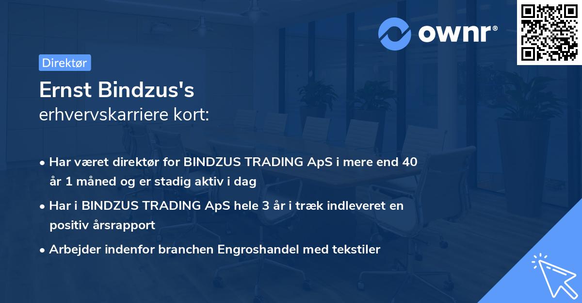 Ernst Bindzus's erhvervskarriere kort