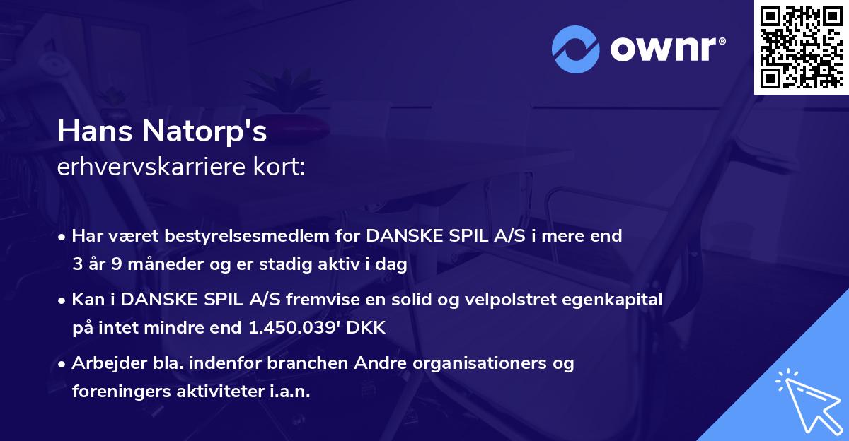 Hans Natorp's erhvervskarriere kort