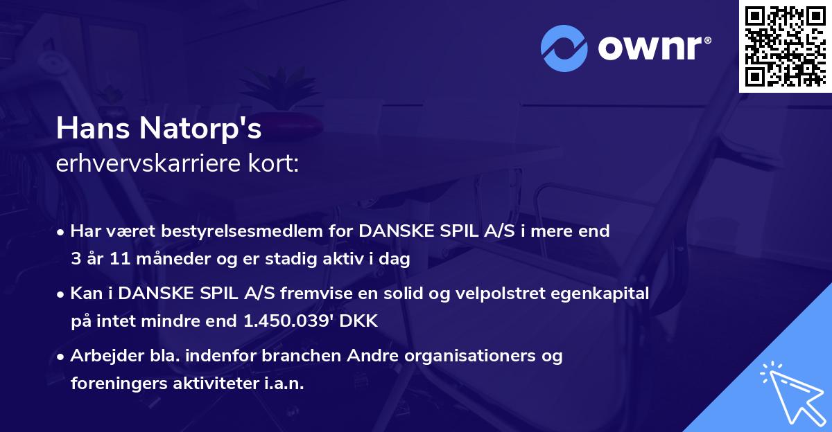 Hans Natorp's erhvervskarriere kort