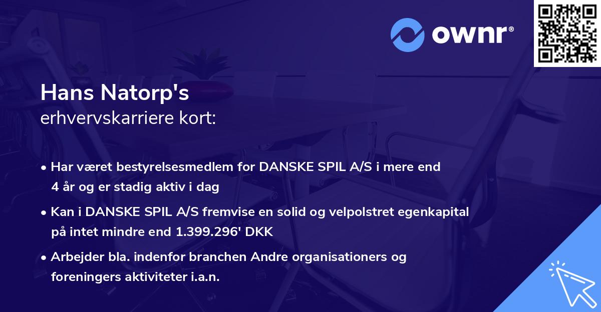Hans Natorp's erhvervskarriere kort