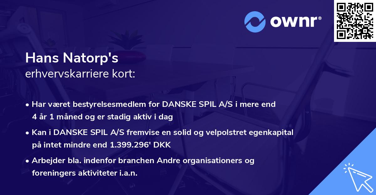 Hans Natorp's erhvervskarriere kort