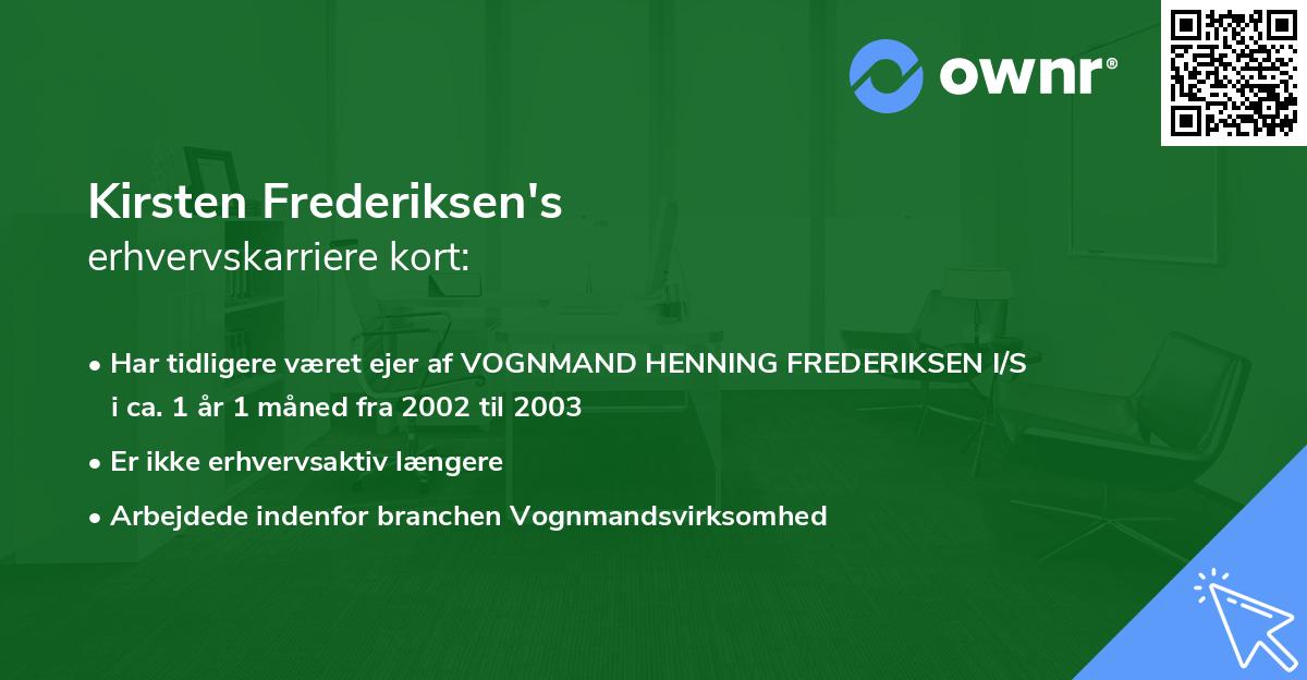 Kirsten Frederiksen's erhvervskarriere kort
