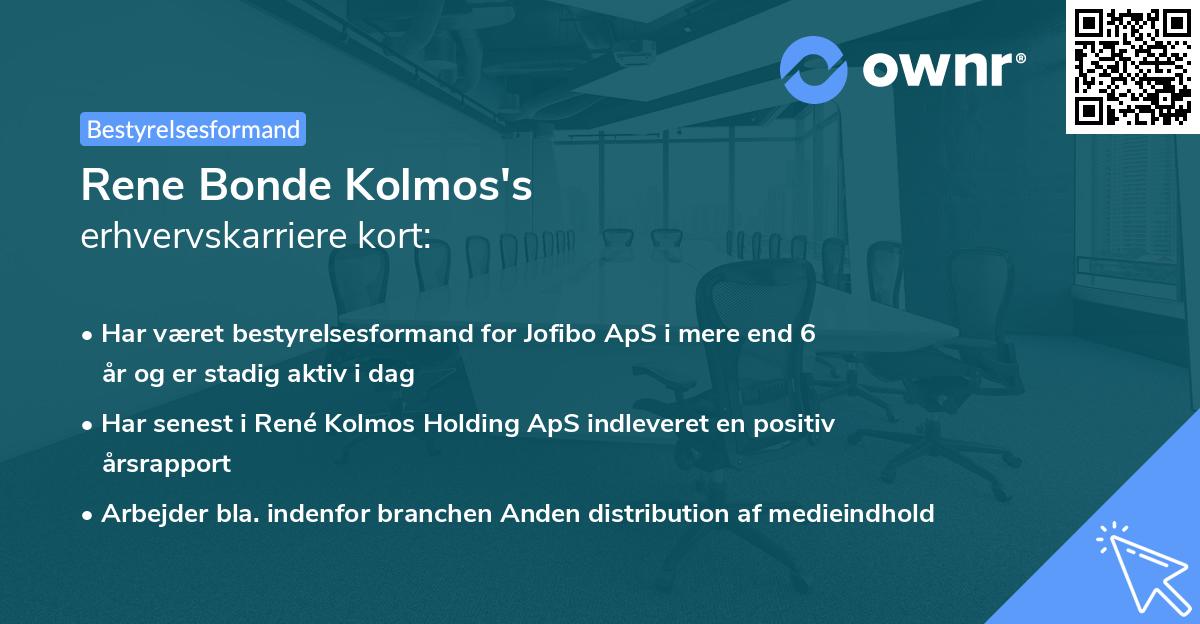 Rene Bonde Kolmos's erhvervskarriere kort