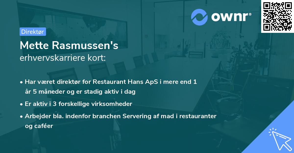 Mette Rasmussen's erhvervskarriere kort