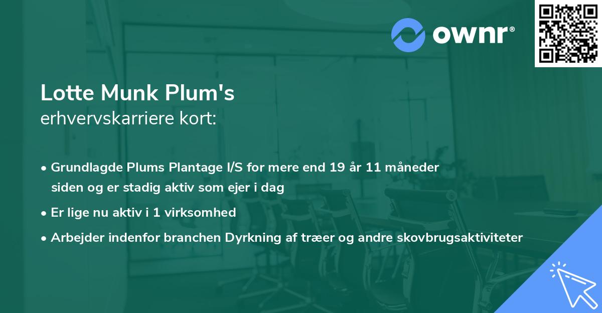 Lotte Munk Plum's erhvervskarriere kort