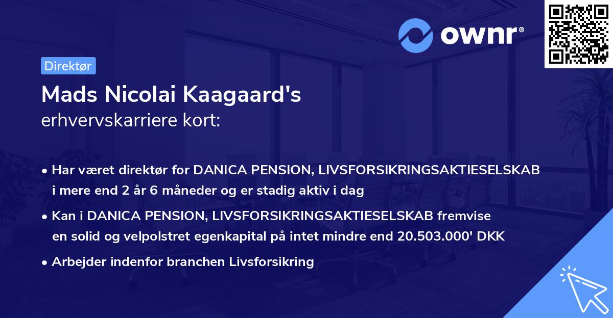 Mads Nicolai Kaagaard's erhvervskarriere kort