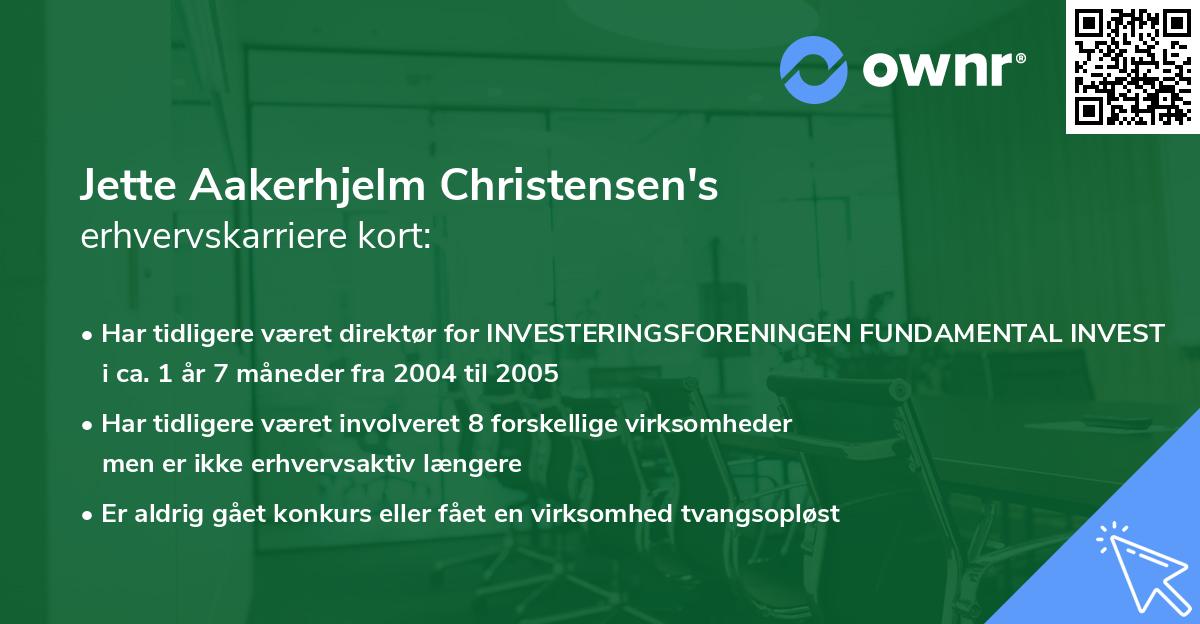 Jette Aakerhjelm Christensen's erhvervskarriere kort