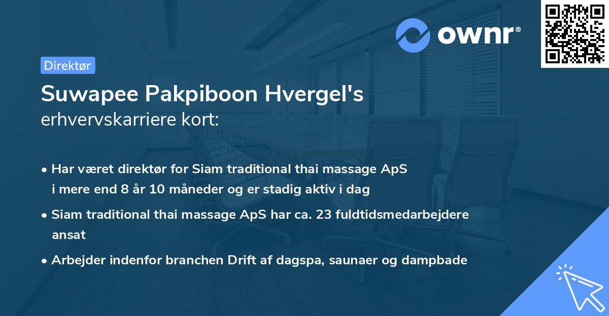 Suwapee Pakpiboon Hvergel's erhvervskarriere kort