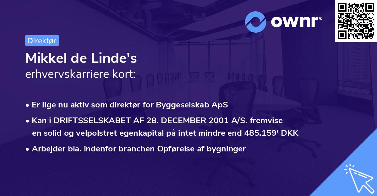 Mikkel de Linde's erhvervskarriere kort
