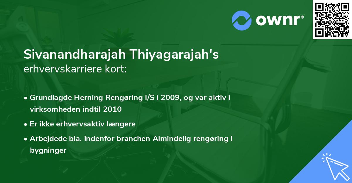 Sivanandharajah Thiyagarajah's erhvervskarriere kort