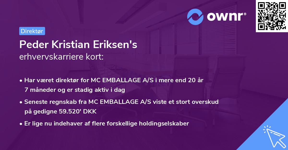 Peder Kristian Eriksen's erhvervskarriere kort