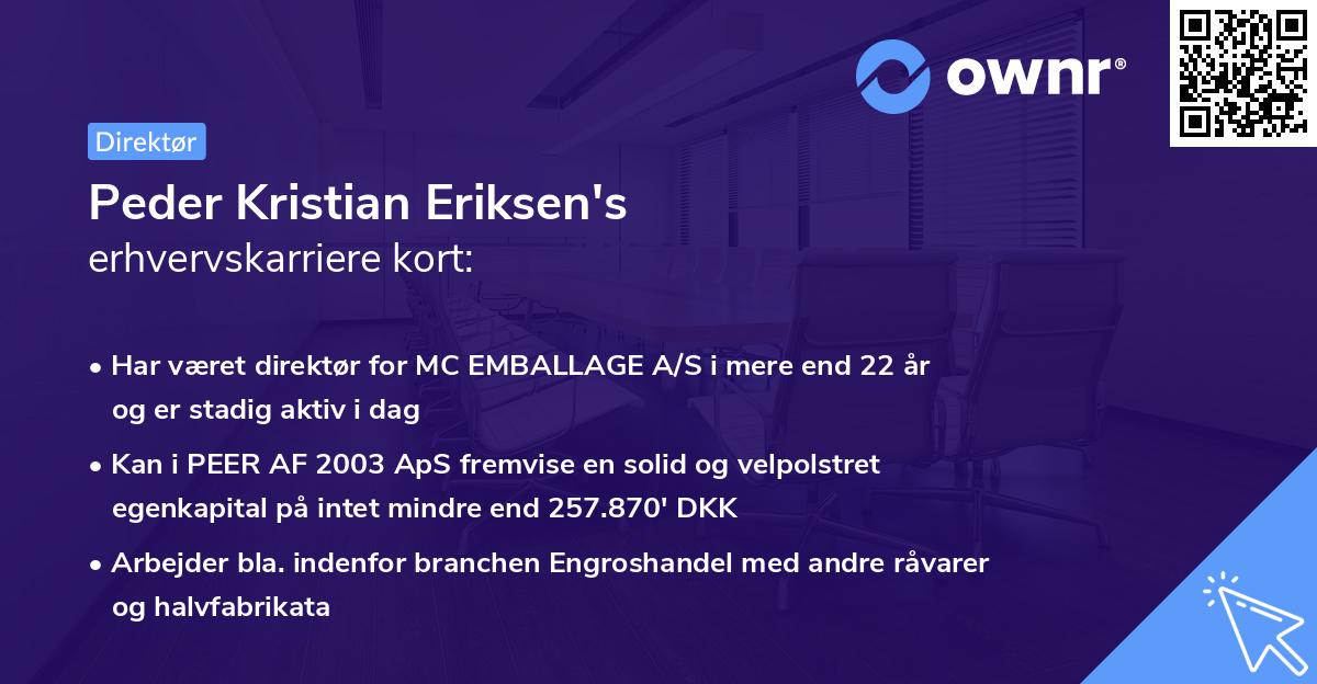 Peder Kristian Eriksen's erhvervskarriere kort
