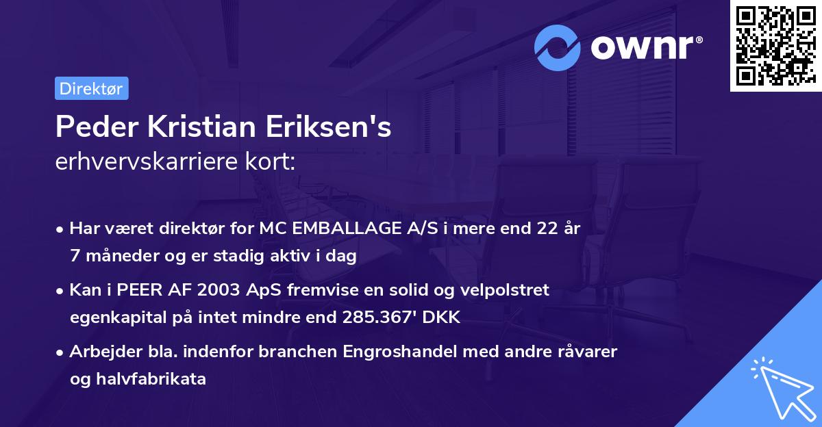Peder Kristian Eriksen's erhvervskarriere kort