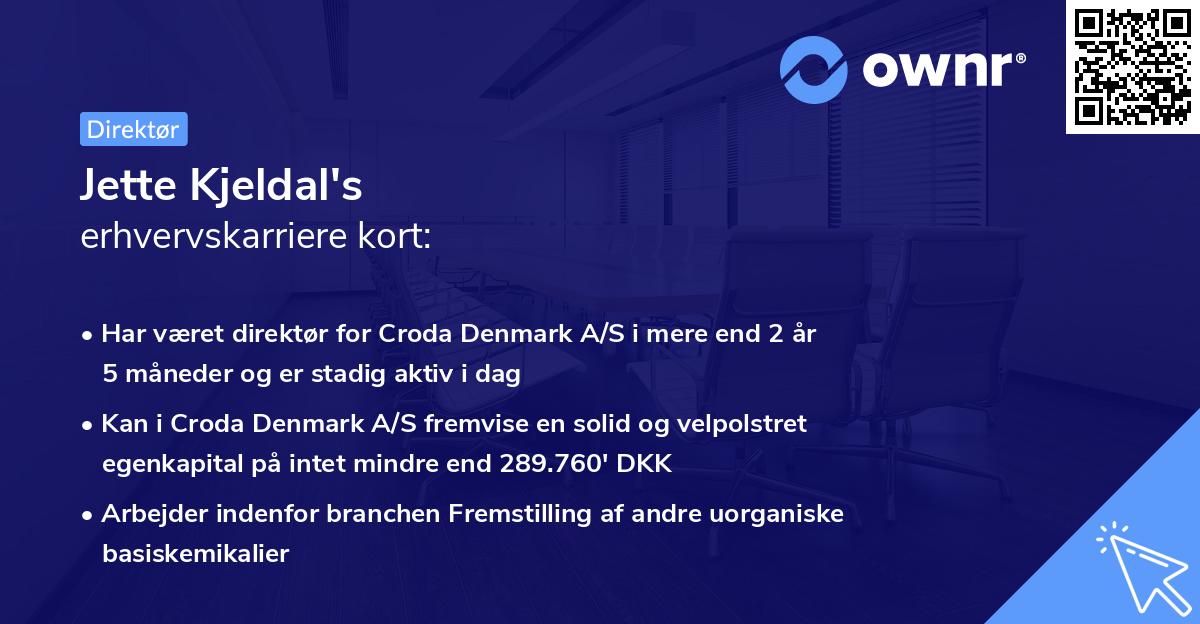 Jette Kjeldal's erhvervskarriere kort