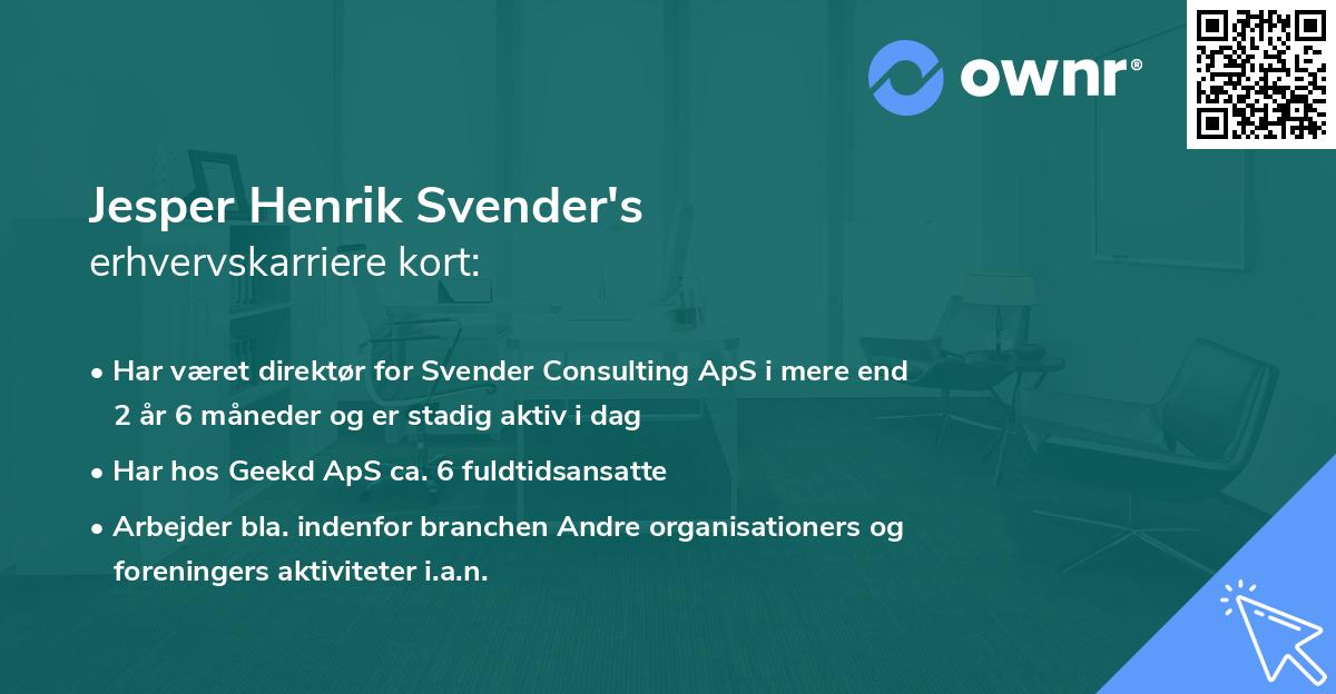 Jesper Henrik Svender's erhvervskarriere kort