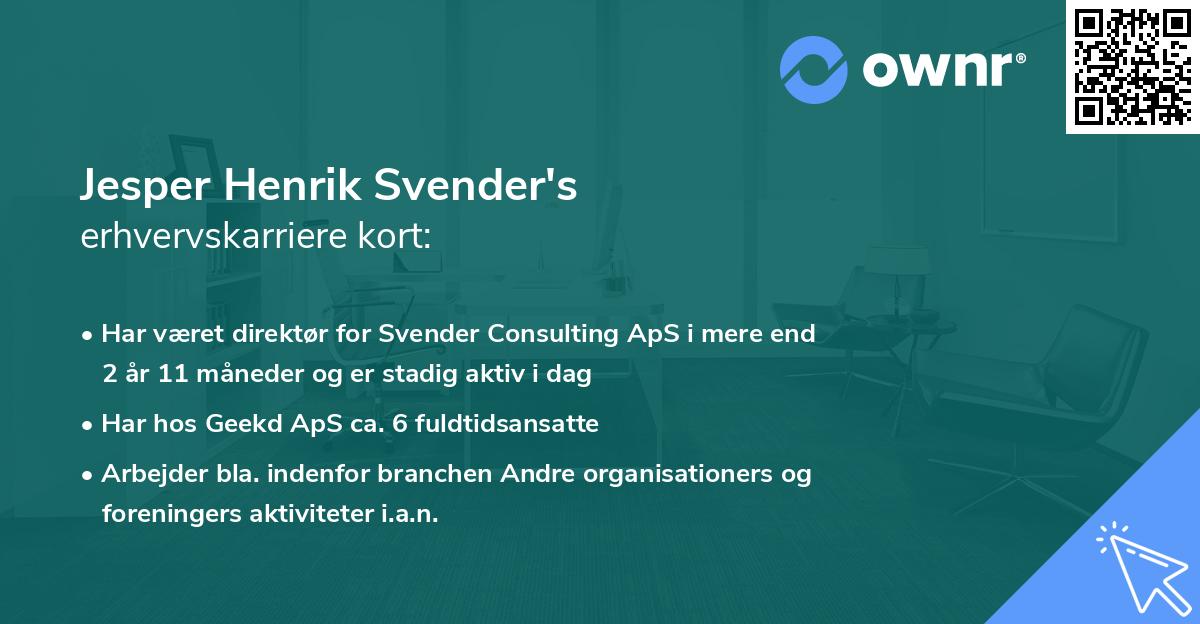 Jesper Henrik Svender's erhvervskarriere kort