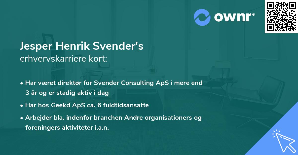 Jesper Henrik Svender's erhvervskarriere kort