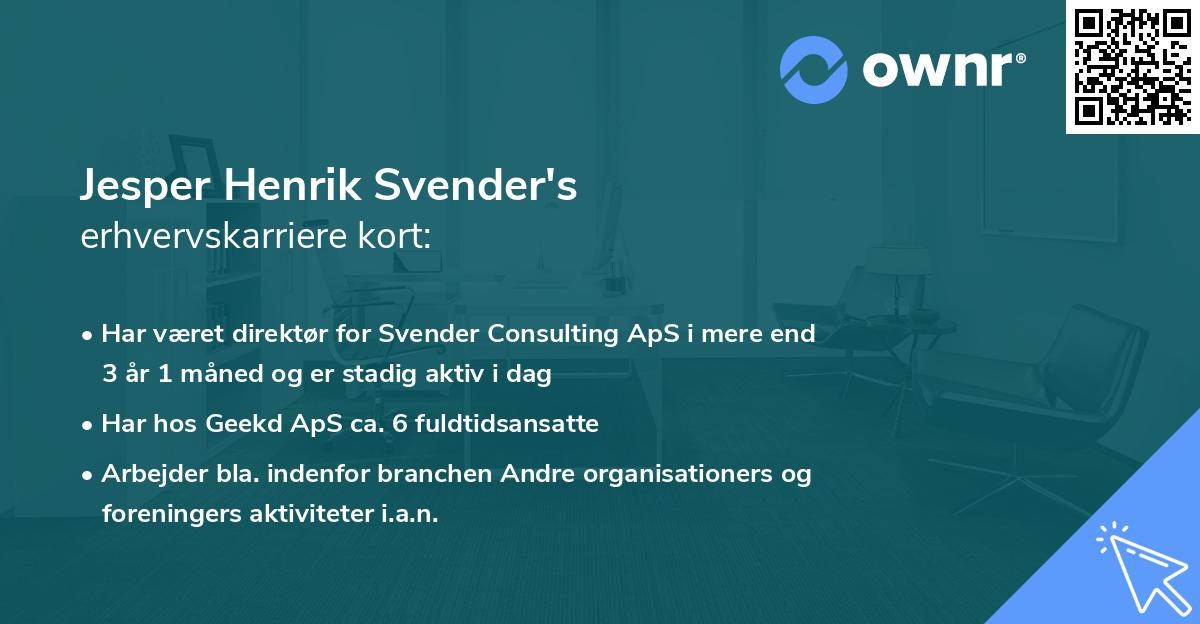 Jesper Henrik Svender's erhvervskarriere kort