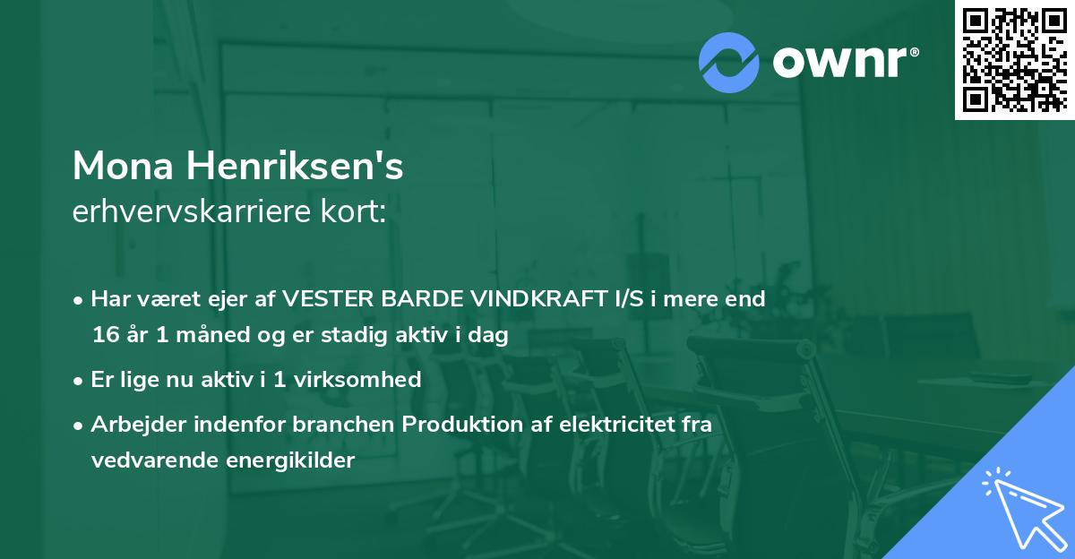 Mona Henriksen's erhvervskarriere kort
