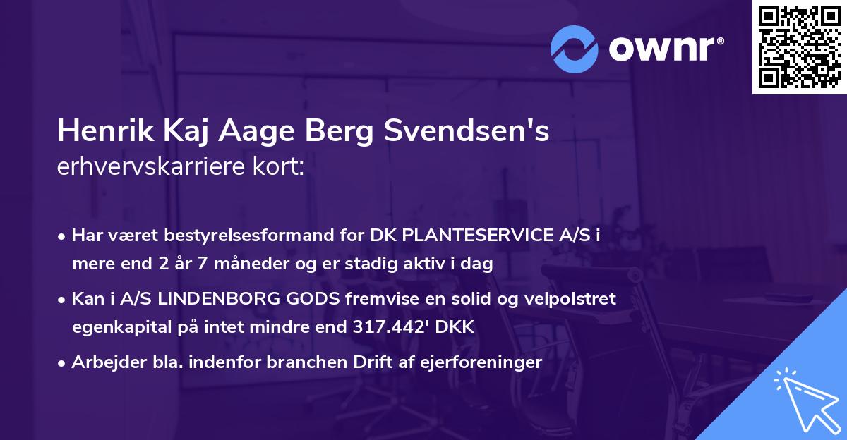 Henrik Kaj Aage Berg Svendsen's erhvervskarriere kort