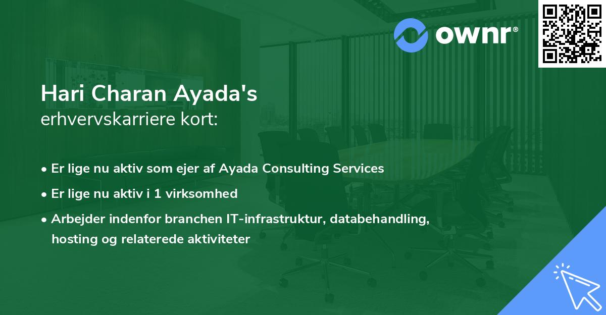 Hari Charan Ayada's erhvervskarriere kort