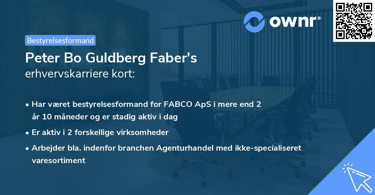 Peter Bo Guldberg Faber's erhvervskarriere kort