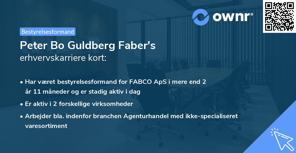 Peter Bo Guldberg Faber's erhvervskarriere kort