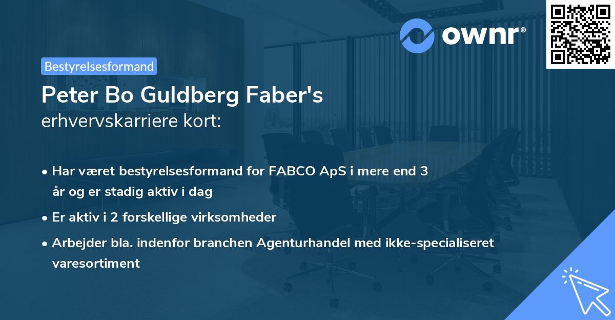 Peter Bo Guldberg Faber's erhvervskarriere kort