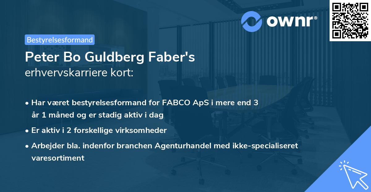 Peter Bo Guldberg Faber's erhvervskarriere kort