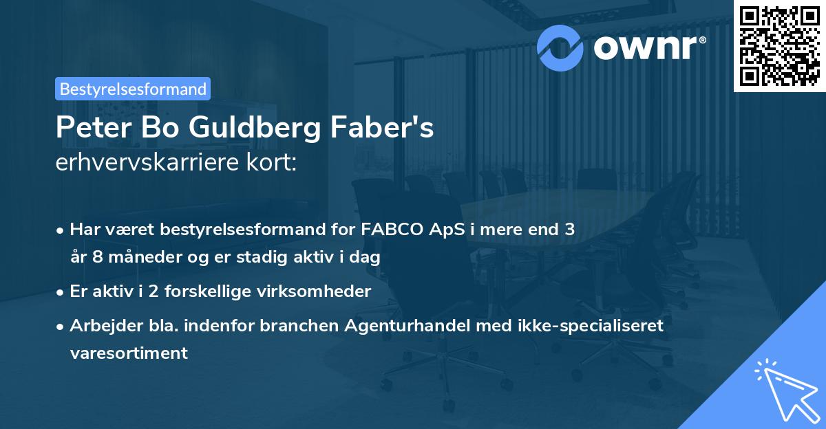 Peter Bo Guldberg Faber's erhvervskarriere kort