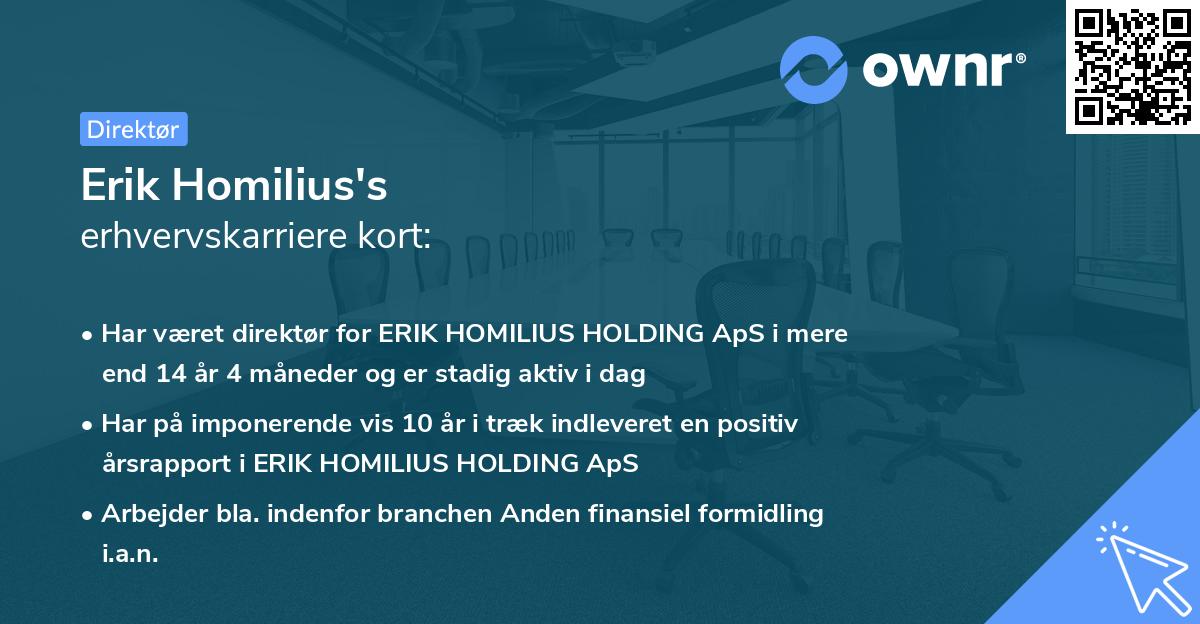 Erik Homilius's erhvervskarriere kort