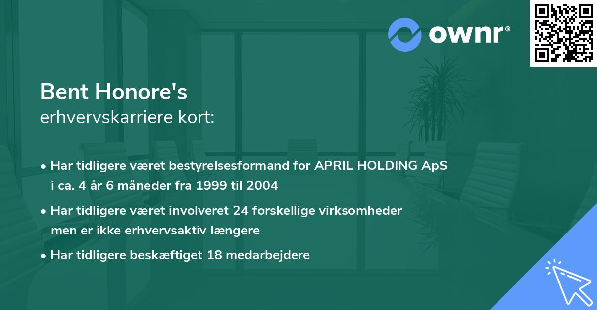 Bent Honore's erhvervskarriere kort