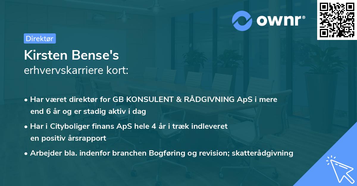 Kirsten Bense's erhvervskarriere kort
