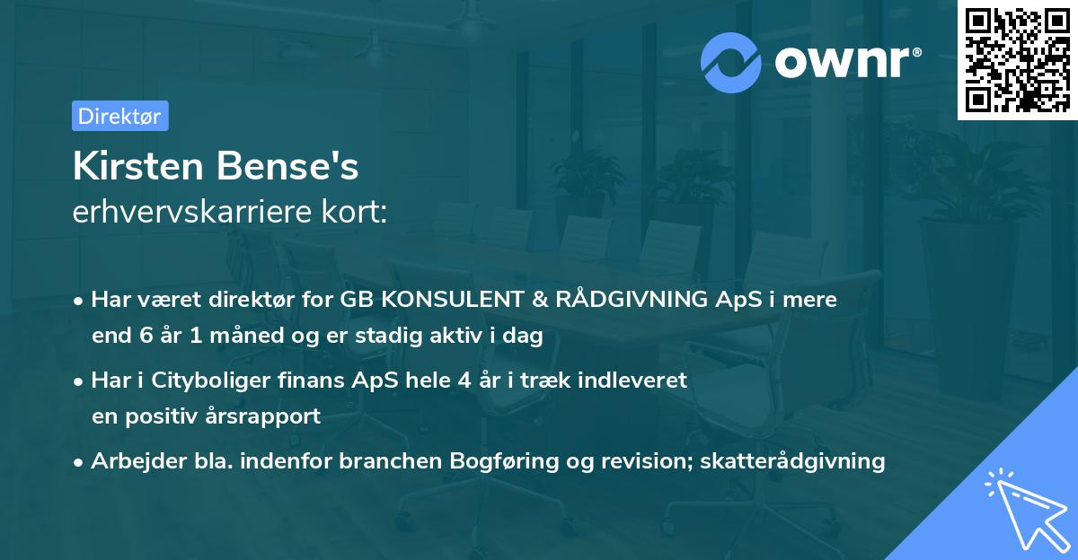 Kirsten Bense's erhvervskarriere kort