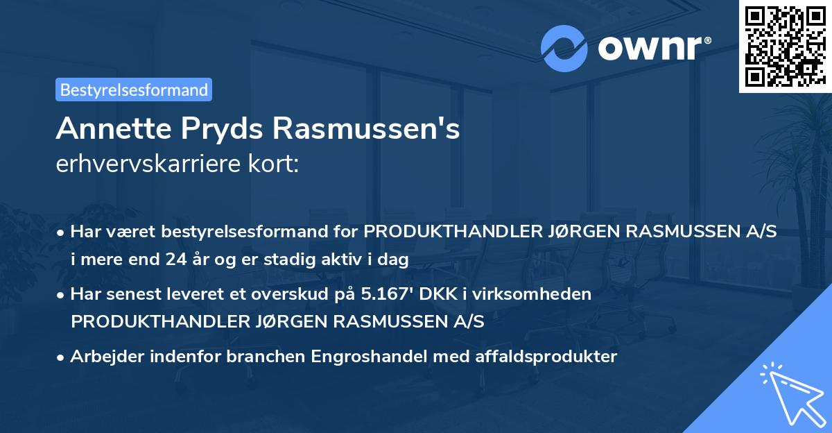 Annette Pryds Rasmussen's erhvervskarriere kort