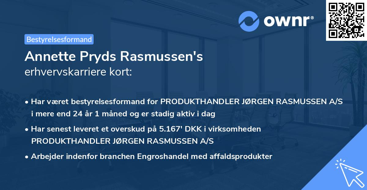 Annette Pryds Rasmussen's erhvervskarriere kort