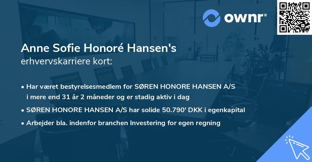 Anne Sofie Honoré Hansen's erhvervskarriere kort