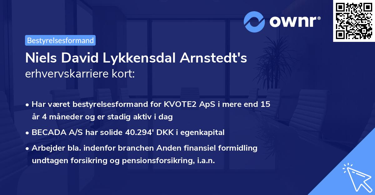 Niels David Lykkensdal Arnstedt's erhvervskarriere kort