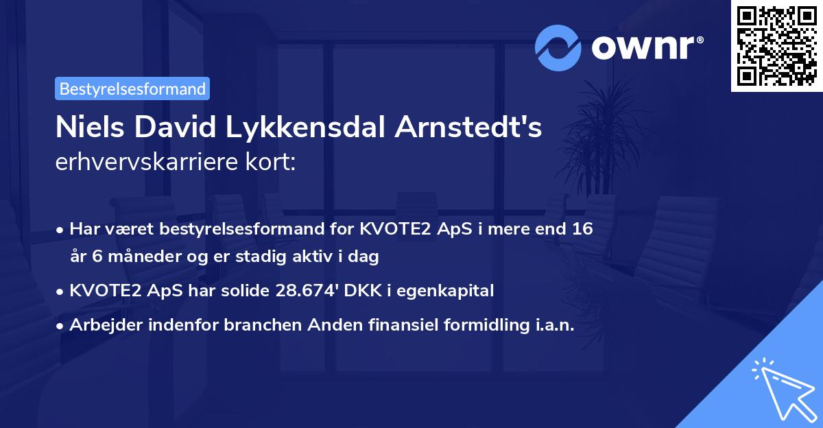 Niels David Lykkensdal Arnstedt's erhvervskarriere kort